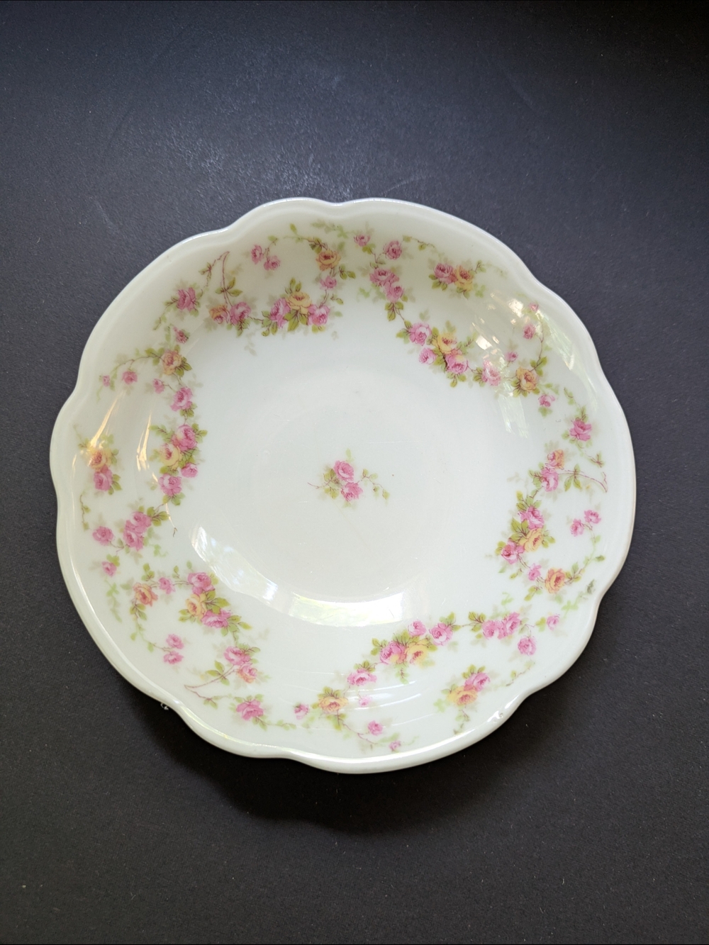 Antique Bridal Rose Berry or Dessert Bowl Pink Floral Cottagecore Vintage
